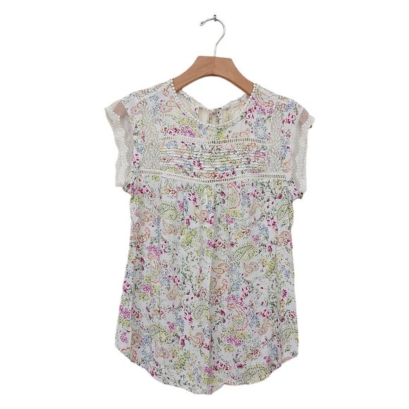 Anthropologie Tops - Anthropologie Meadow Rue Blouse Womens Small Beige Paisley Floral Bohemian